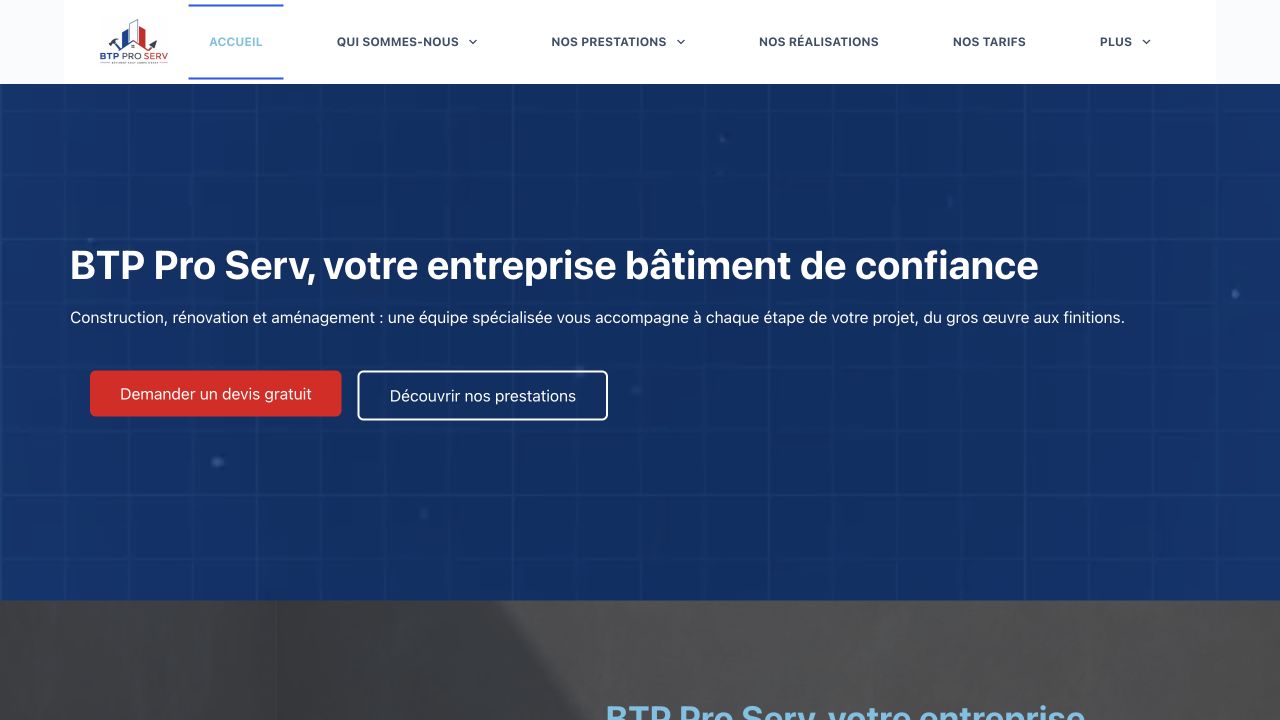 Capture du site de BTP Pro Serv